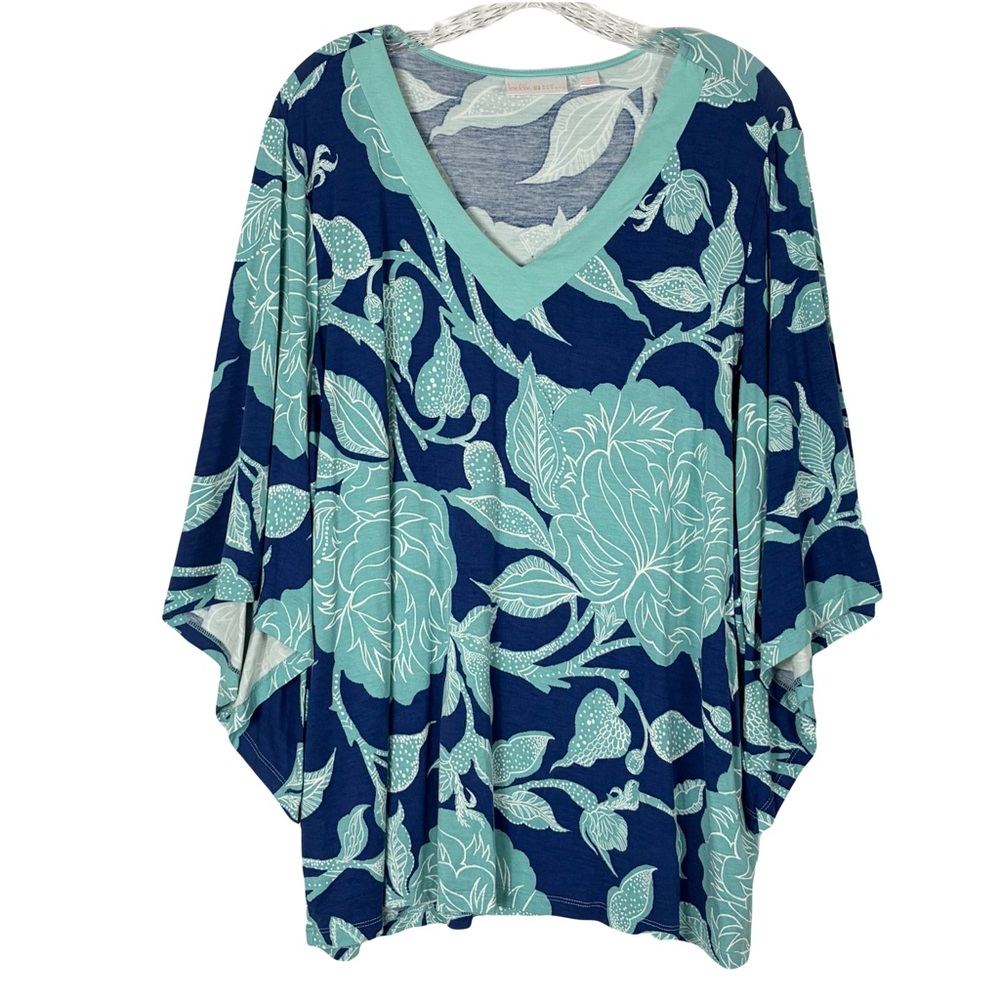 Belle Kim Gravel Blouse XL Flared Sleeve Floral VNeck Boho Indie Coastal Grandma
